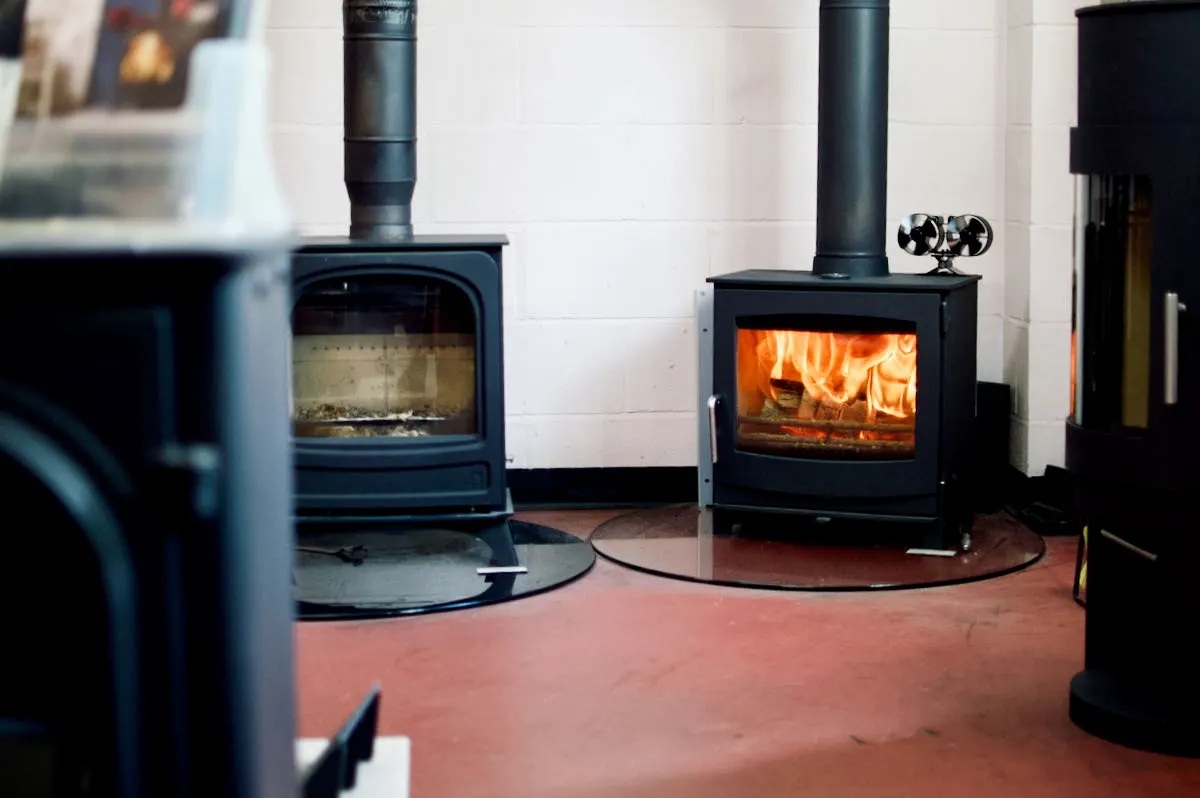 A Woodwarm Fireview Eco Wood Burning Stove on display in our showroom.